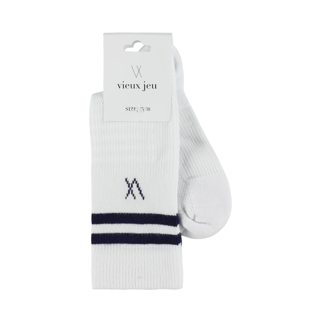 [01-Bo-Logo-W/Bl-35] Bo Socks (White/Blue, 35-38)